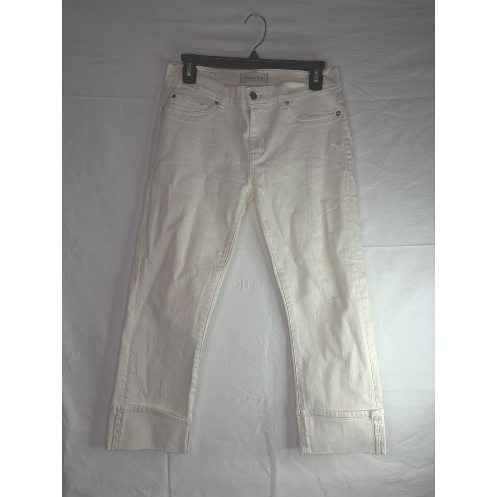Henry & Belle Womens White Cropped Flare Jeans Cuffed Size 28